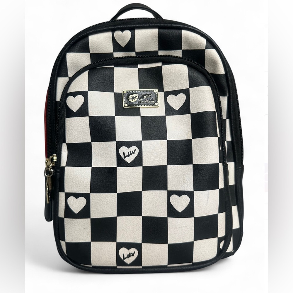 Betsey Johnson Black and Cream Checkered Backpack - Picture 2 of 11